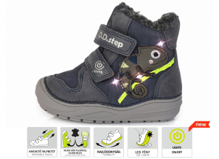 Zimní obuv D.D.step W071-180 modrá + LED svícení