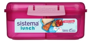 Sistema - Tříkomorová krabička s nádobou na jogurt a 2 tácky 1,25 litru - růžová 